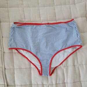 Blue and White Striped Bikini Bottom with Red Detailing
